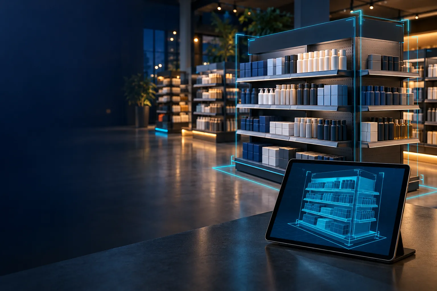 Retail equipment with a training device showing its 3D model